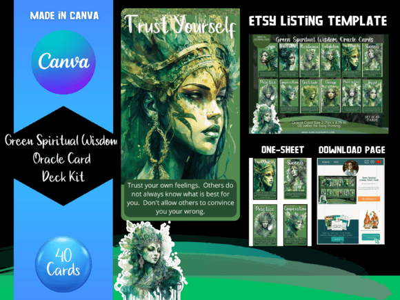 Download Green Wisdom Oracle Cards Canva Template - Wisdom oracle Collection
