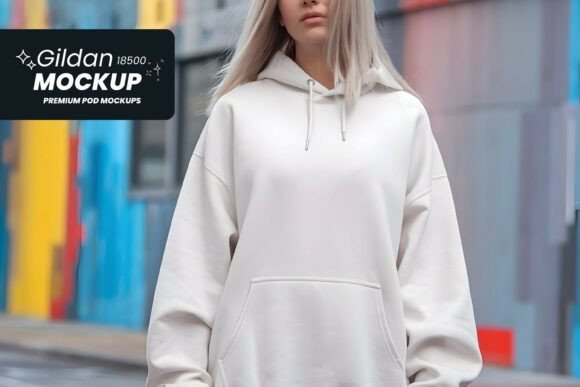 Download White Gildan 18500 Hoodie Mockup - Premium Bundle